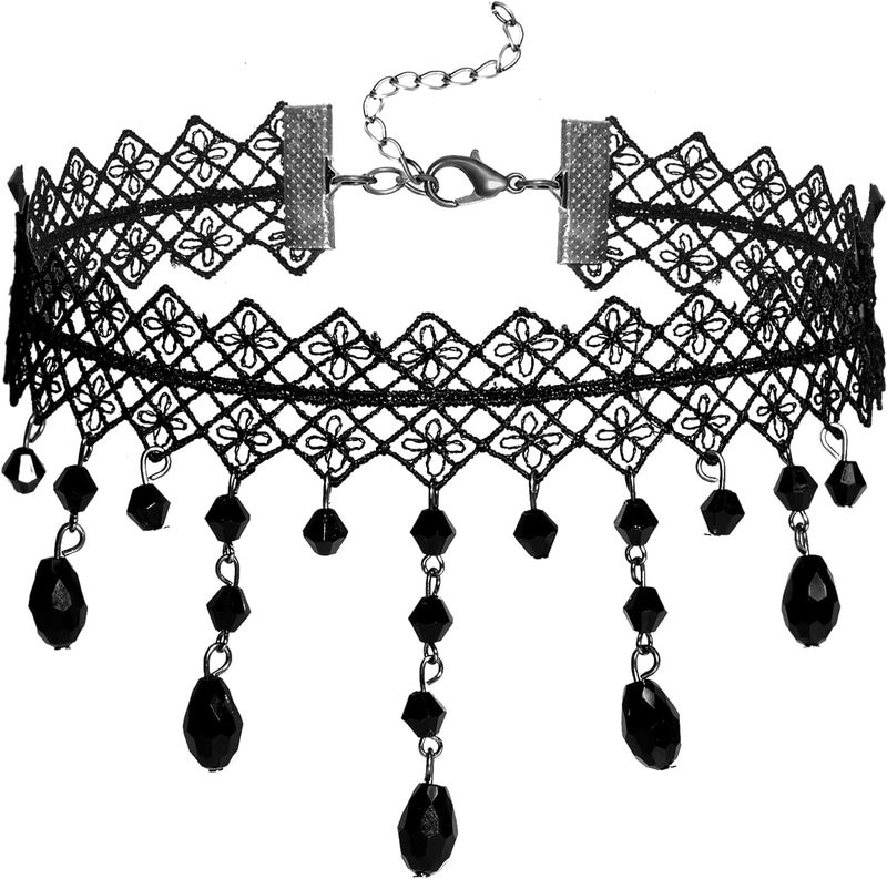 mintolex Gothic Black Choker Necklace for Women Adjustable Vintage Goth Velvet Lace Collar Crystal Pendent Necklace Halloween Cosplay Party Prom Costume Jewelry Accessories - Image 1
